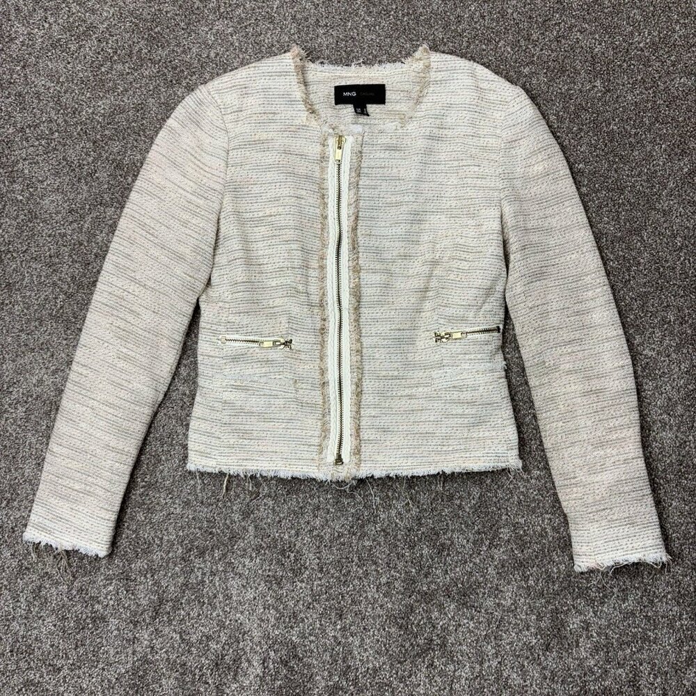 MNG Casual Women's Jacket Size 4 Beige Full Zip Lined Pockets Long Sleeves EUC - Picture 3 of 14